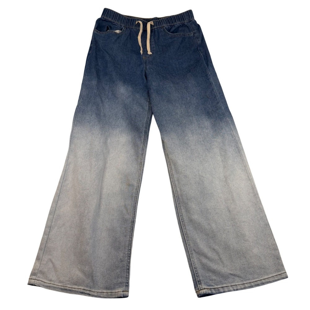 Vanilla Star Girl Blue Ombre Wide Leg Jeans Elastic Waist Drawstring Size 14